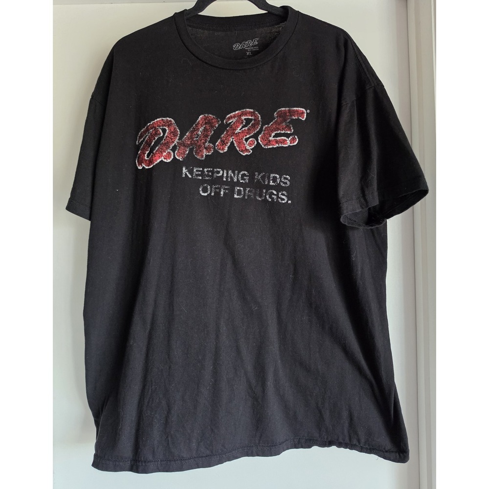 D.A.R.E. T-Shirt XL Black Graphic Print Crew Neck Short Sleeve Retro Tee Top